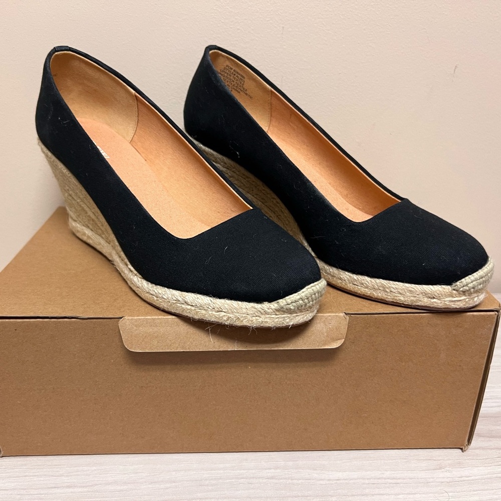 J. Crew Black Canvas Espadrille Wedges Women’s Size 8 NIB